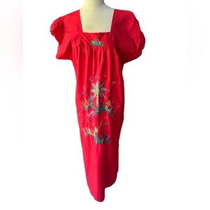 Vintage Traditional Cotton Blend‎ Mexican Embroidered Puebla Dress